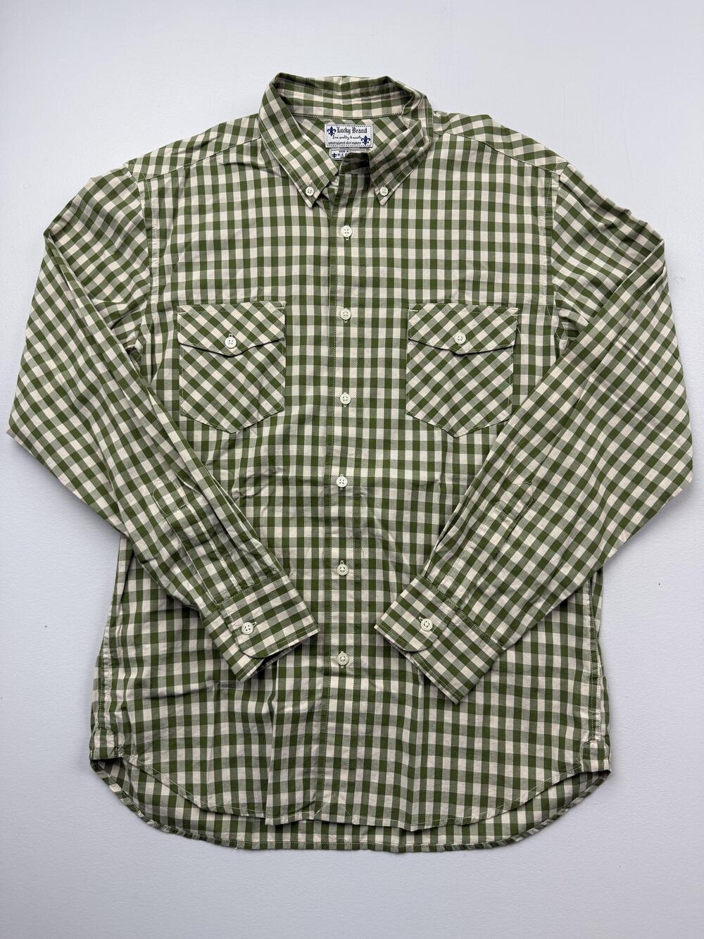 Lucky Brand Shirt Mens Medium Green Check Long Sleeve Button Up Casual
